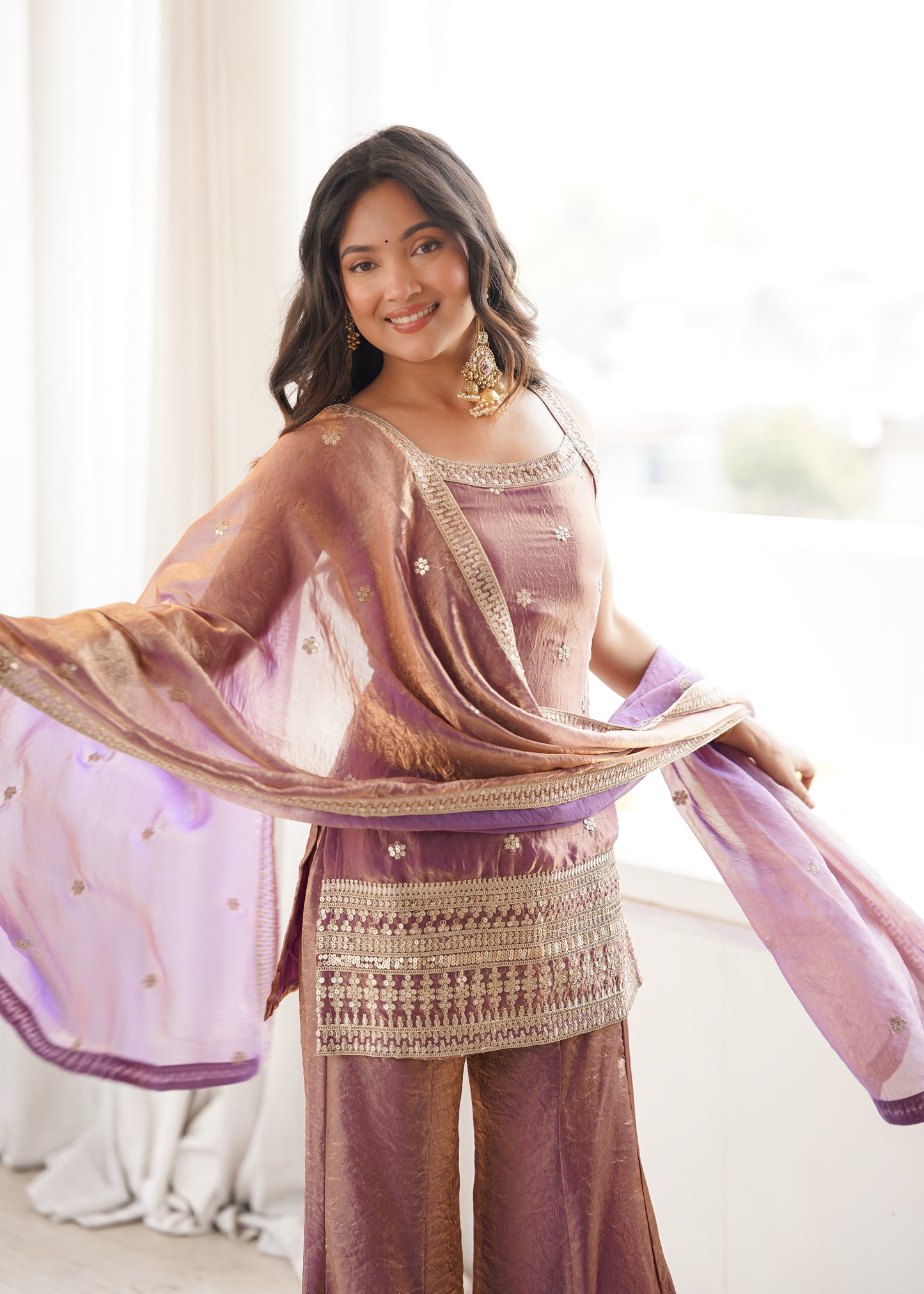 Women Trendy Silk Embroidery Sequence Dori Work Kurta Pant Dupatta Set