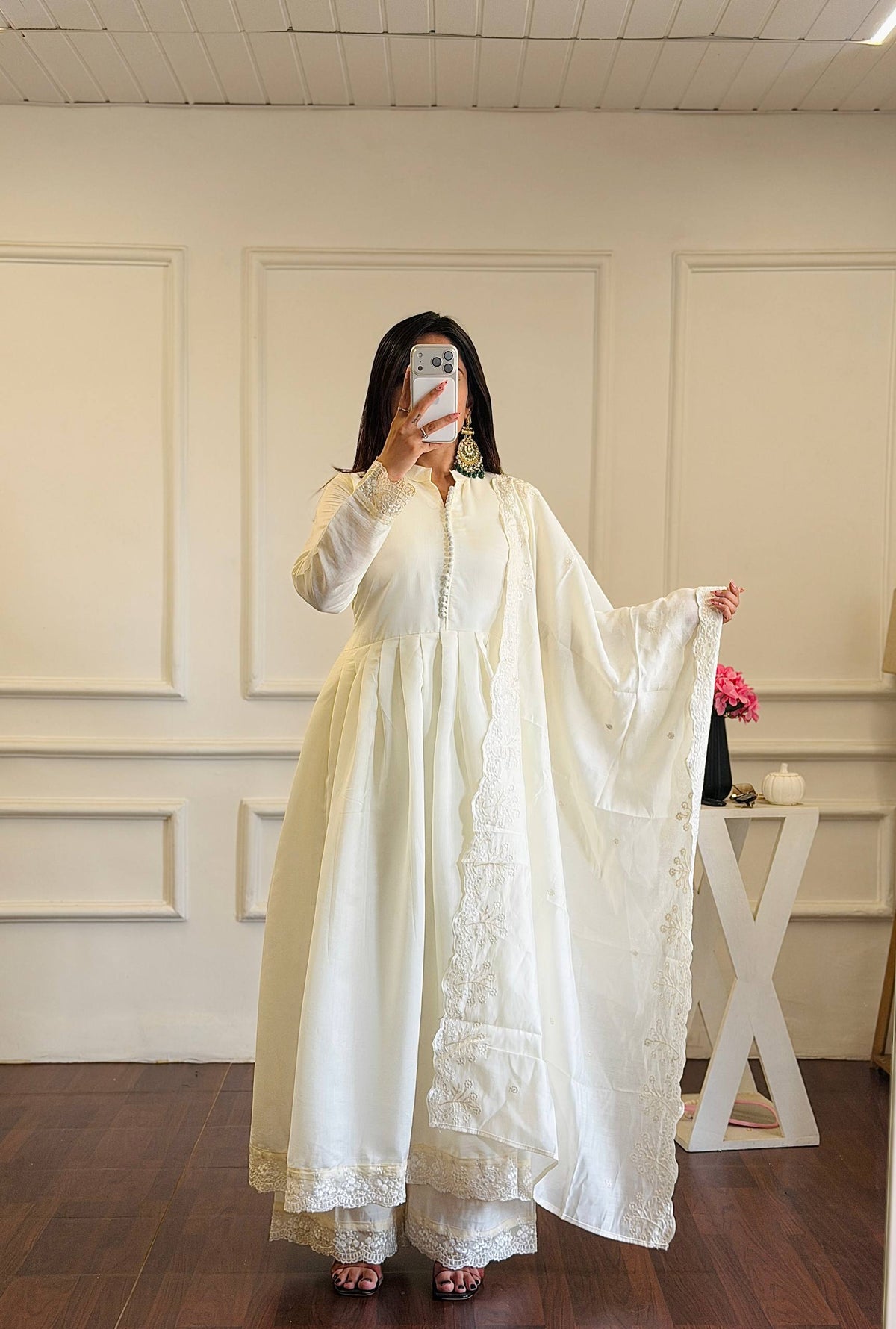 Elegant Heavy Embroidered Roman Silk Gown Set with Dupatta