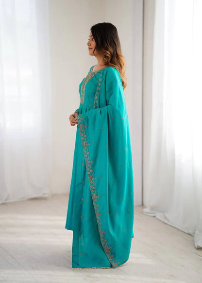 High-Premium Roman Chanderi Silk Anarkali Set