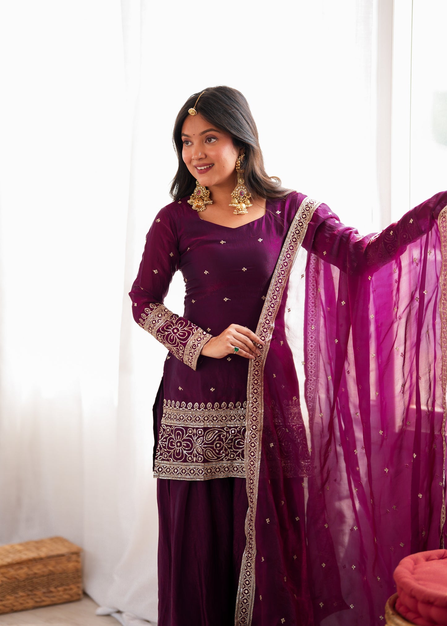 Heavy Fendy Silk Embroidered Kurta with Farshi Shalwar & Roman Silk Dupatta