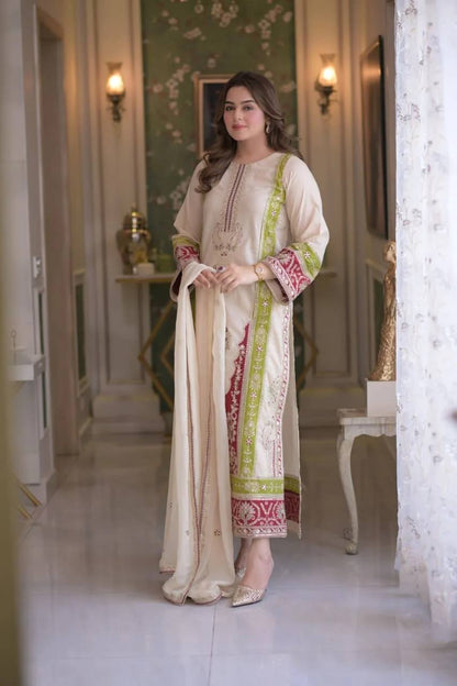 Premium Roman Silk Embroidered Kurta Set