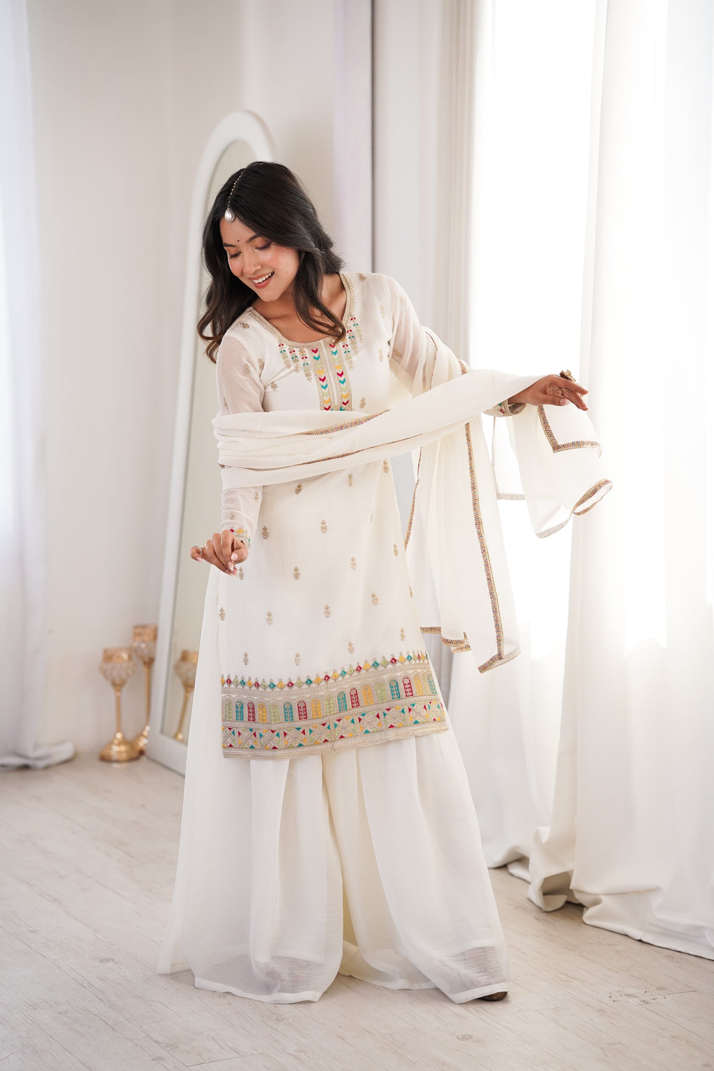 Premium Soft Crunchy Silk Embroidered Sharara Set