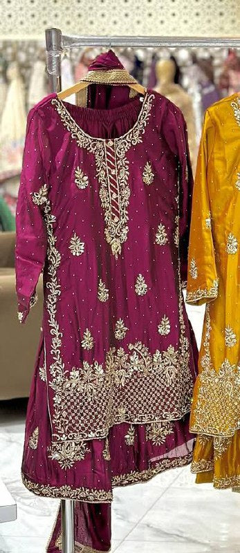 Heavy Chinon Silk Sequence Embroidery Sharara Set with Dupatta