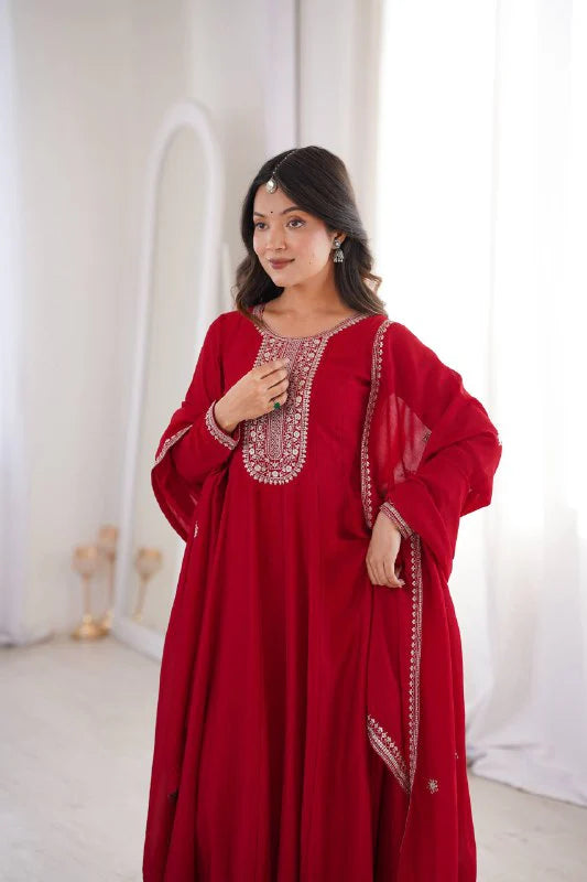 Designer Vichitra Silk Full Kali Anarkali Gown with Dupatta