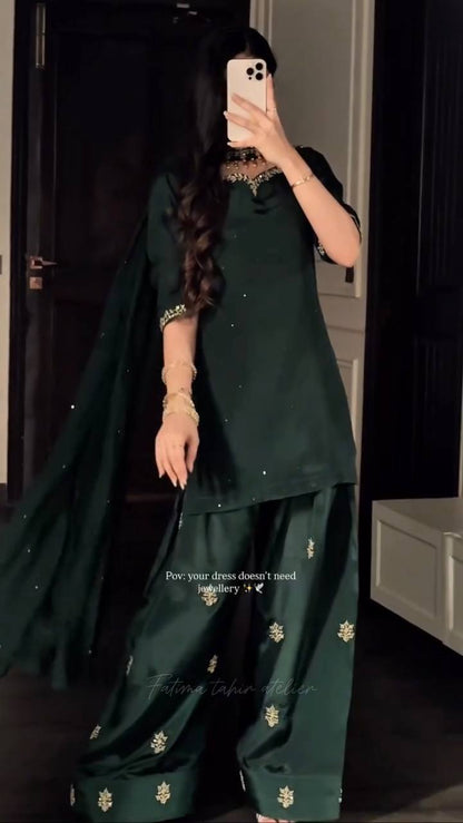 Luxury Crepe Silk Farshi Salwar Suit with Diamond Handwork Dupatta