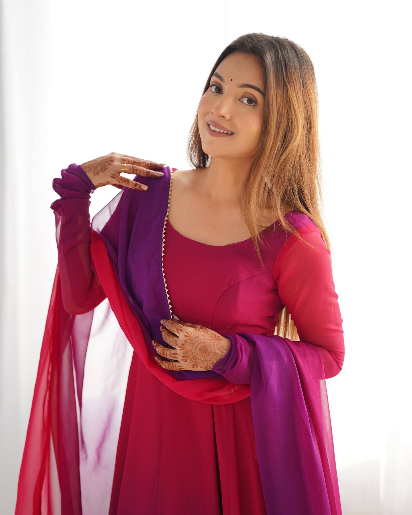 Trendy Anarkali Gown with Designer Dupatta & Pant