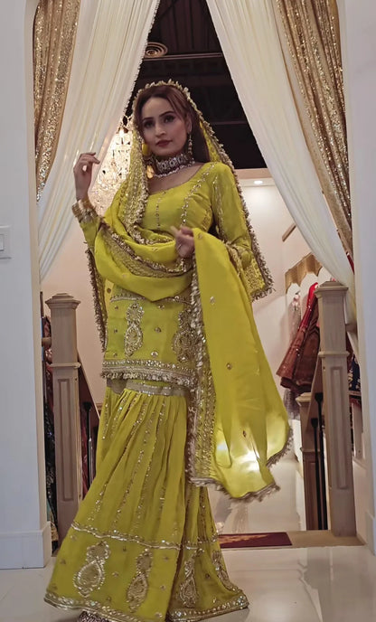 Women's Heavy Embroidered Aque Blue  Sharara Set – Premium Party & Festive Wear