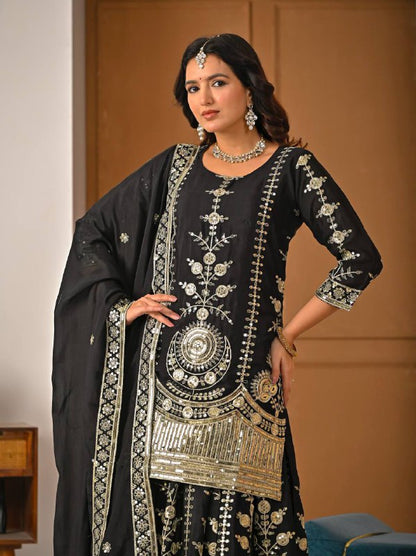 Designer Heavy Vichitra Silk Sharara Palazzo Set