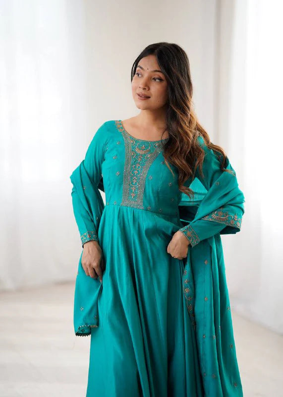 High-Premium Roman Chanderi Silk Anarkali Set