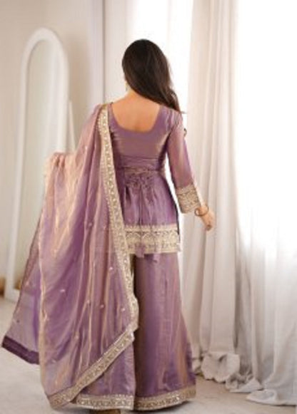 Trendy Silk Embroidered Kurta Palazzo Set with Dupatta