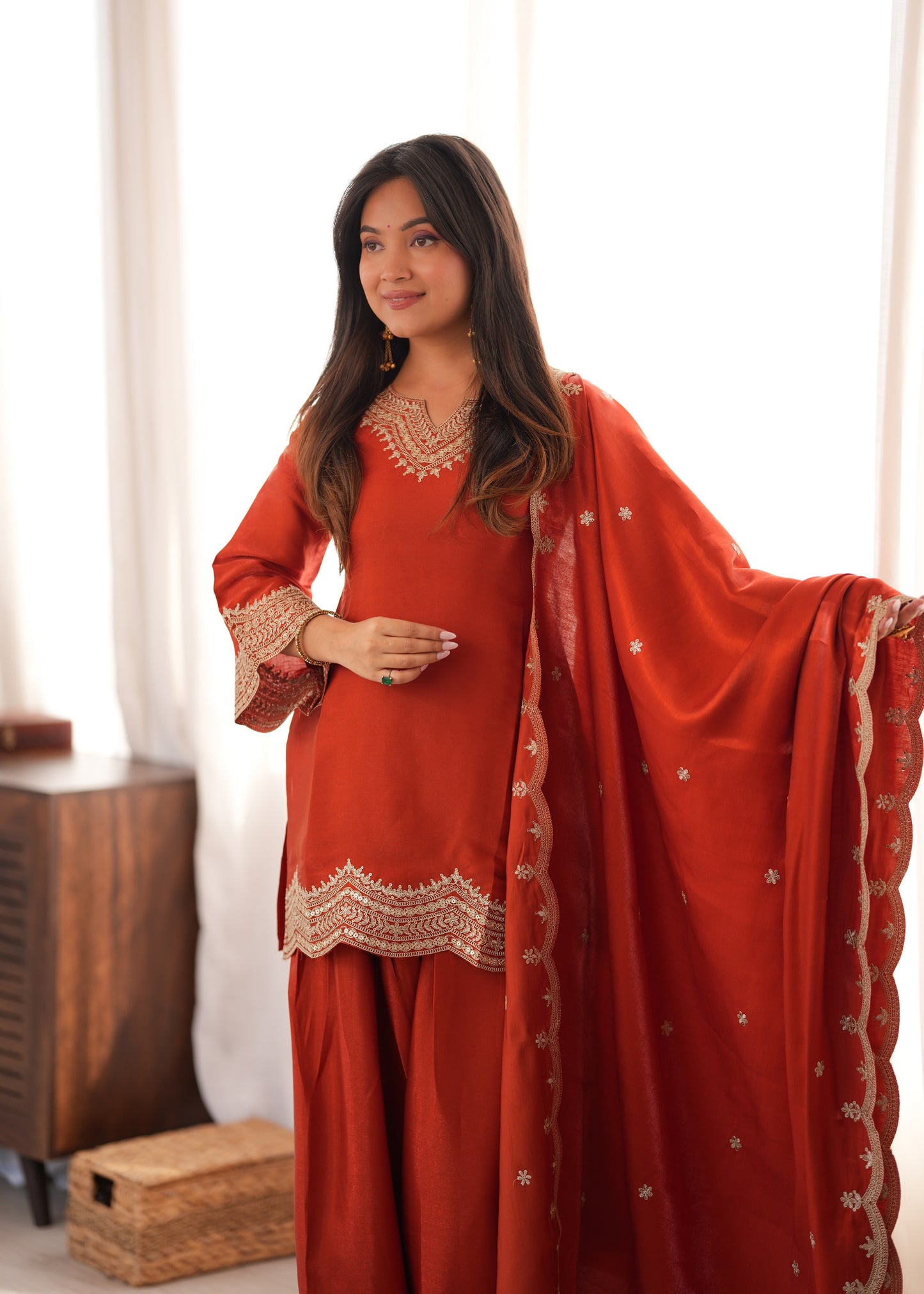 Designer Party Wear Farshi Suit Set | Glass Roman Silk | Ready to Wear