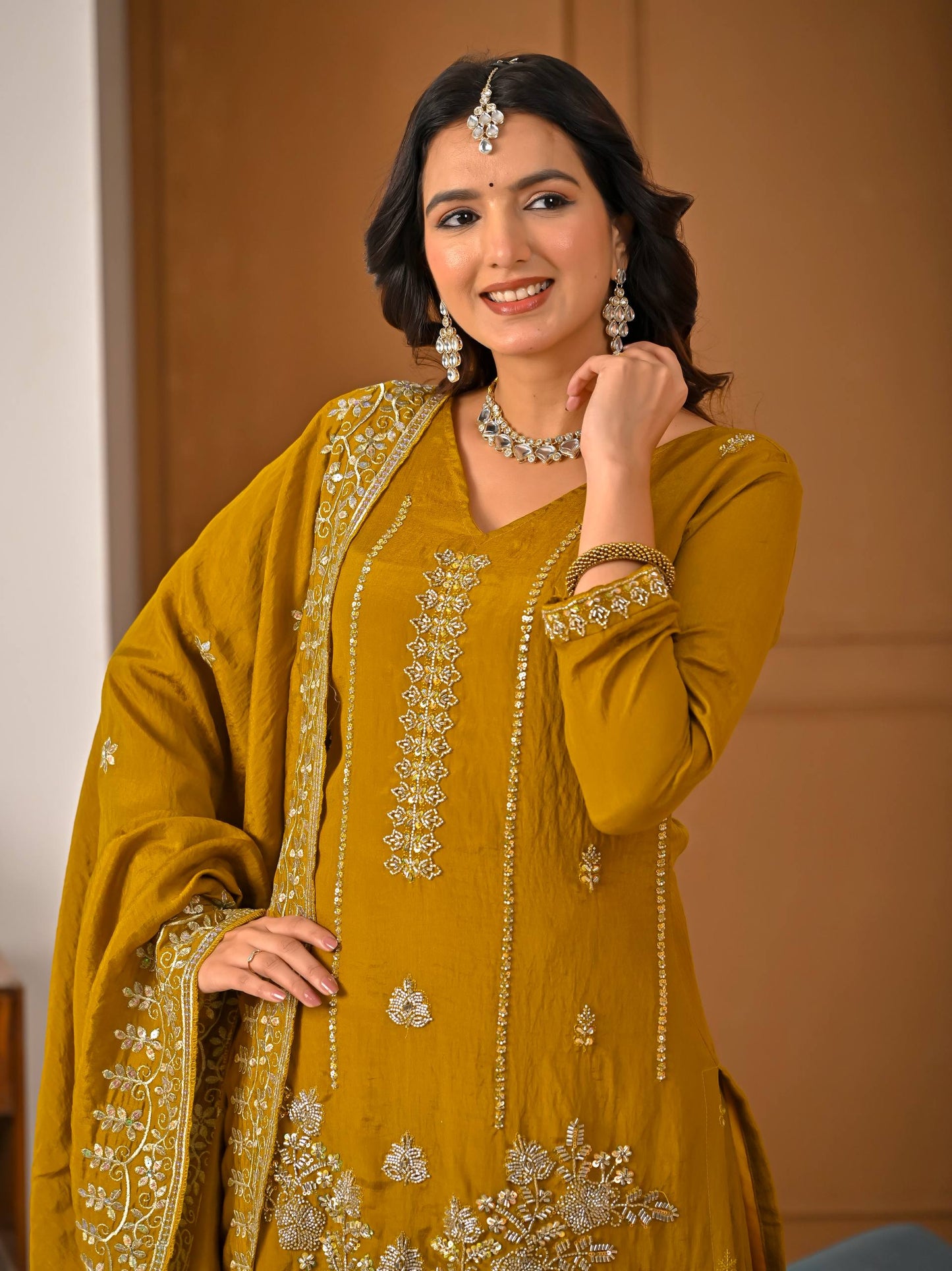Women's Heavy NC Vichitra Embroidered Sharara Set with Dupatta