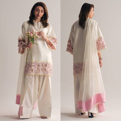 Designer Crepe Silk Farshi Salwar Suit with Moti Work