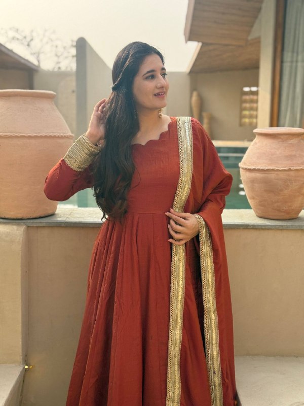 Heavy NC Vichitra Embroidered Anarkali Suit Set with Pant & Sequence Dupatta