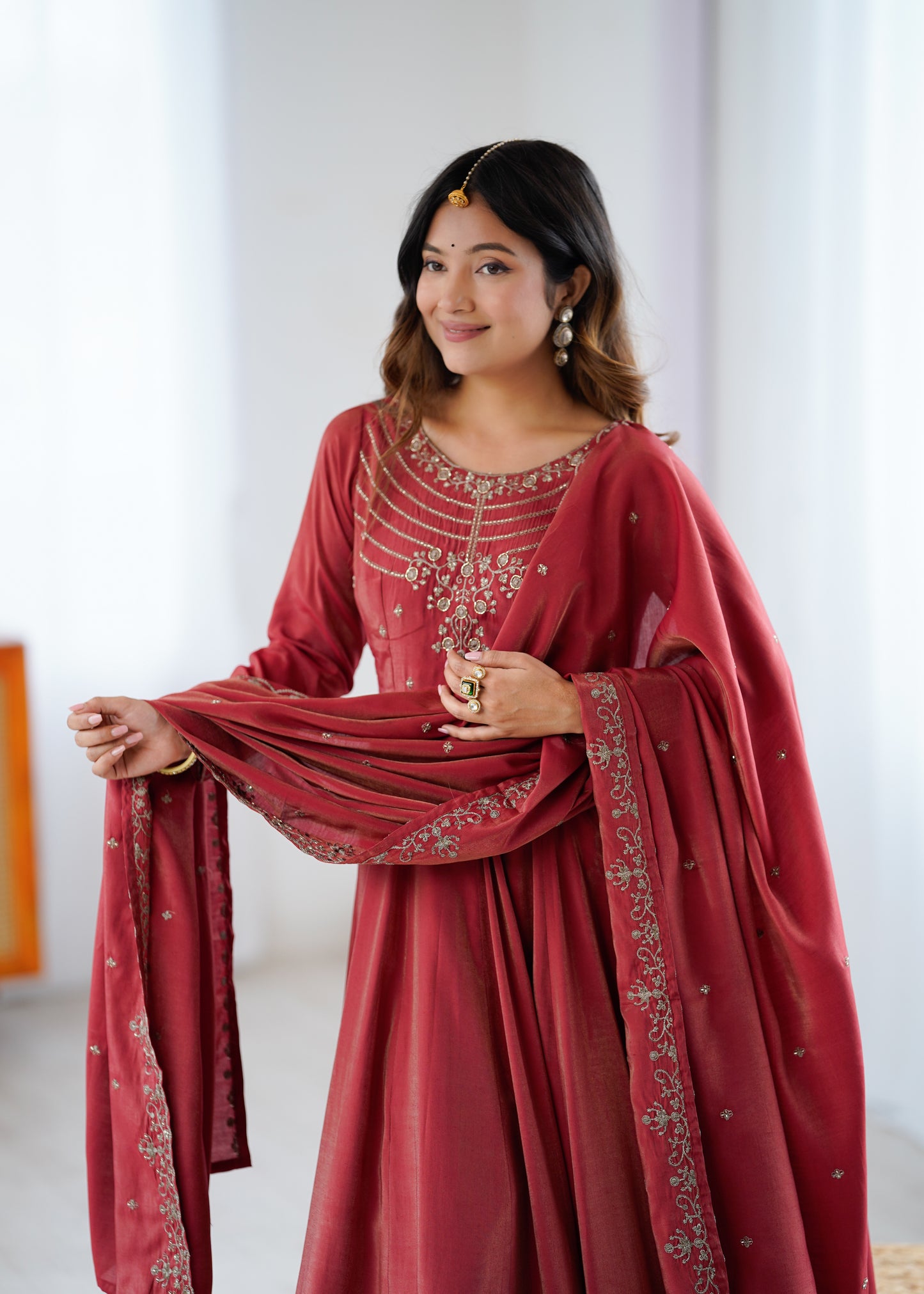 Designer Anarkali Gown Set with Handwork Dupatta & Pant