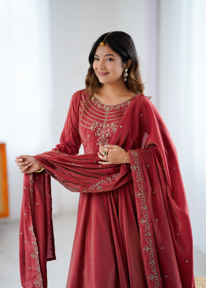 Designer Anarkali Gown Set with Handwork Dupatta & Pant