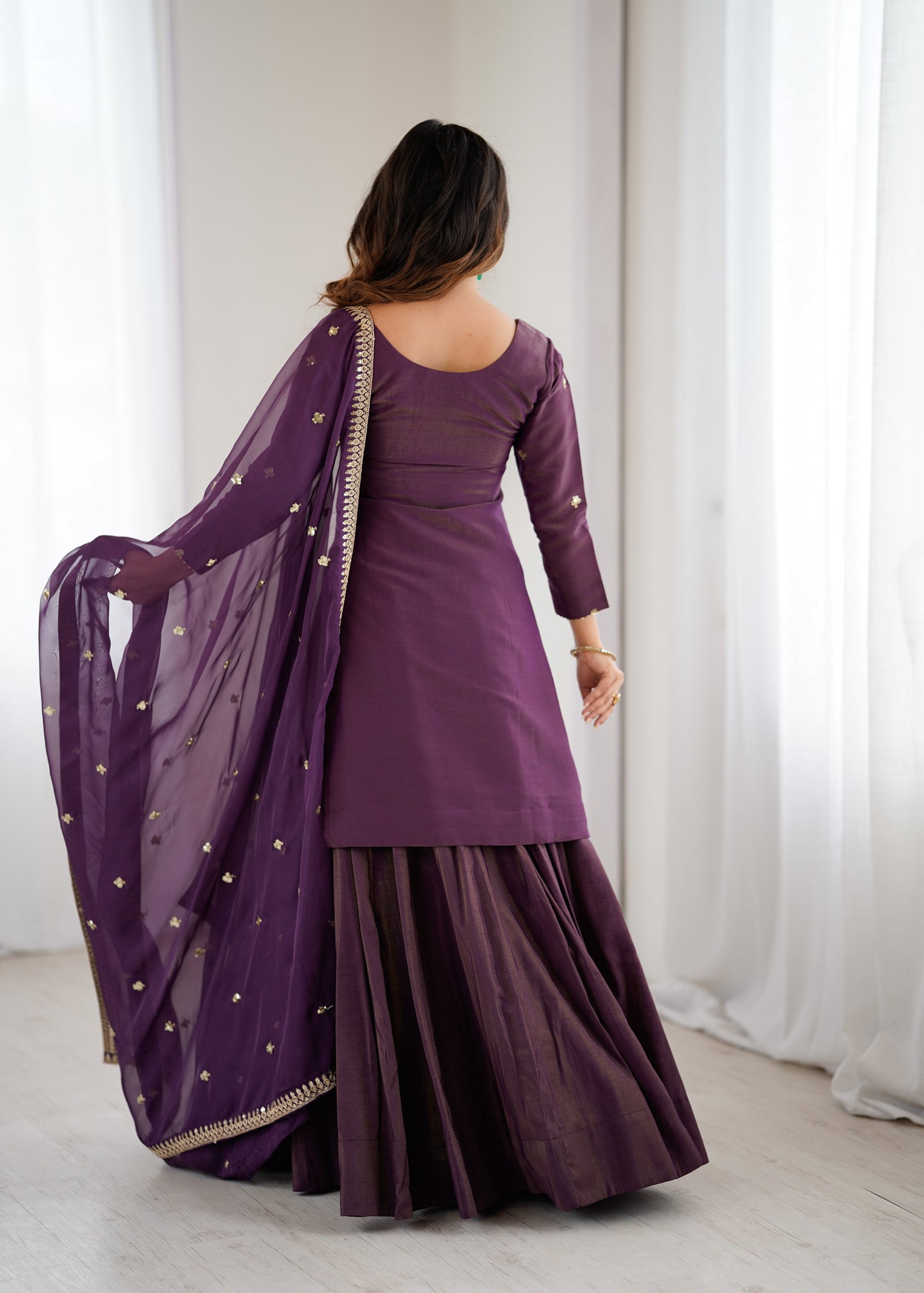 Premium Roman Shimmer Silk Kurta Lehenga Set for Women