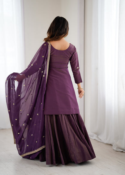 Premium Roman Shimmer Silk Kurta Lehenga Set for Women