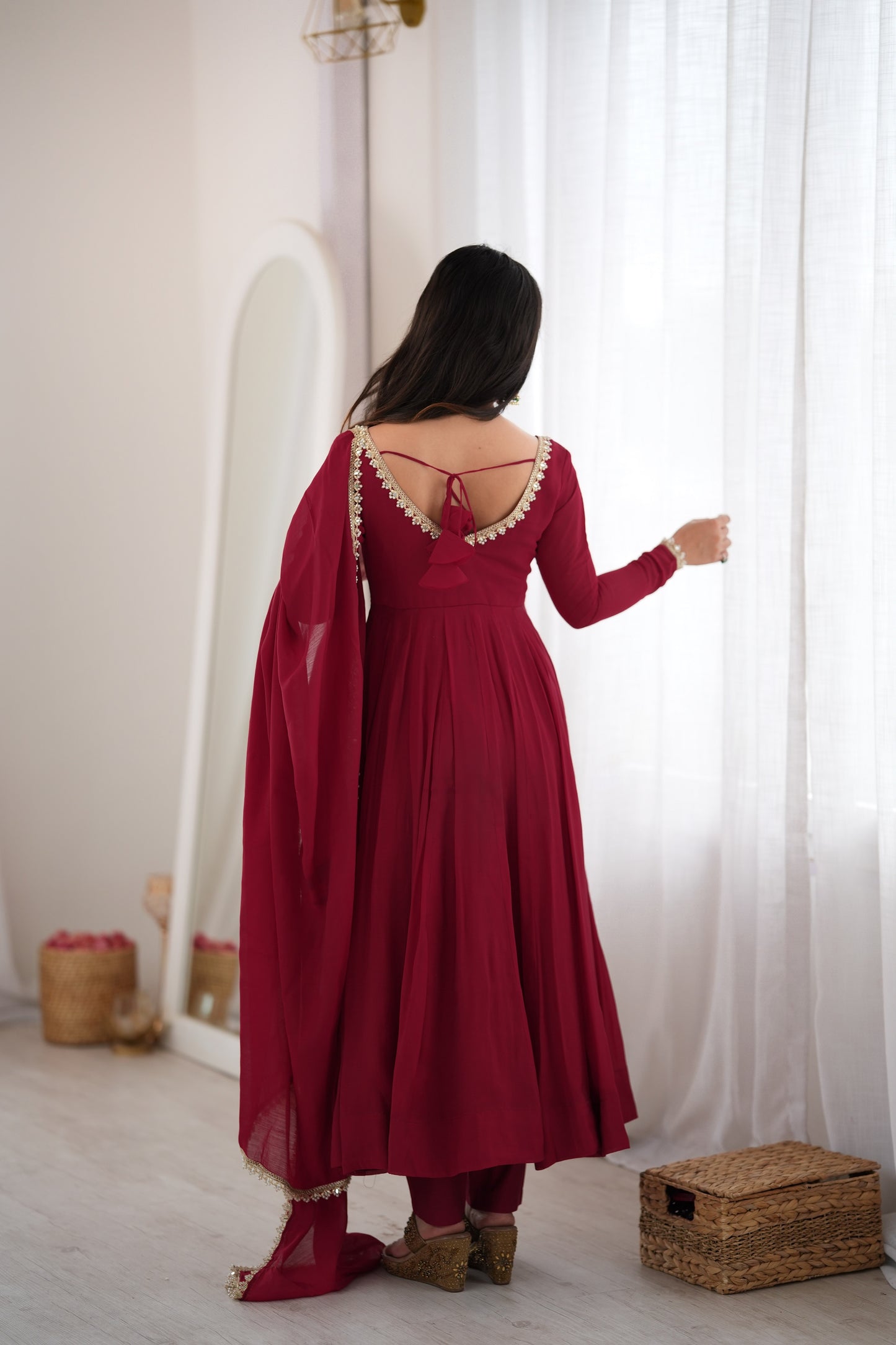 Heavy Mal Chanderi 16 Kali Anarkali Suit with Mirror Work Dupatta