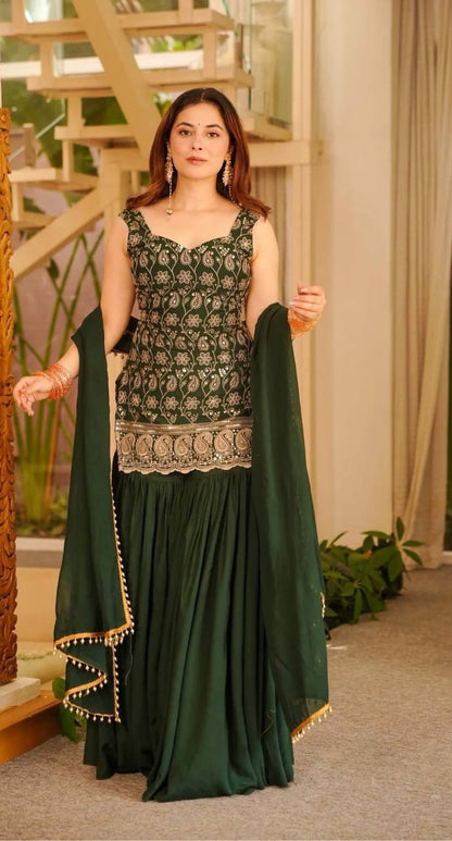 Women's Faux Georgette Embroidered Sharara Suit Set with Dupatta