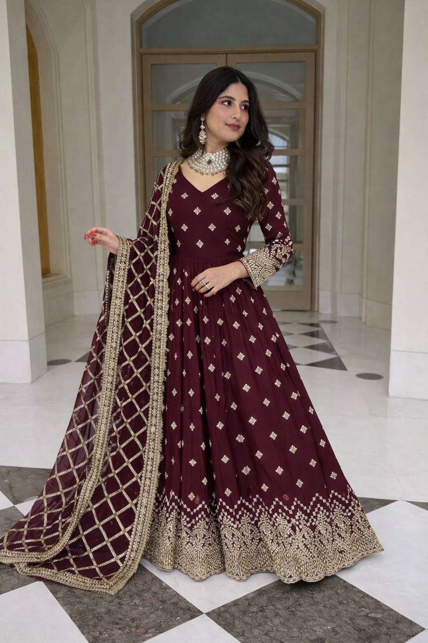 Elegant Party Wear Gown Set with Sequins Work