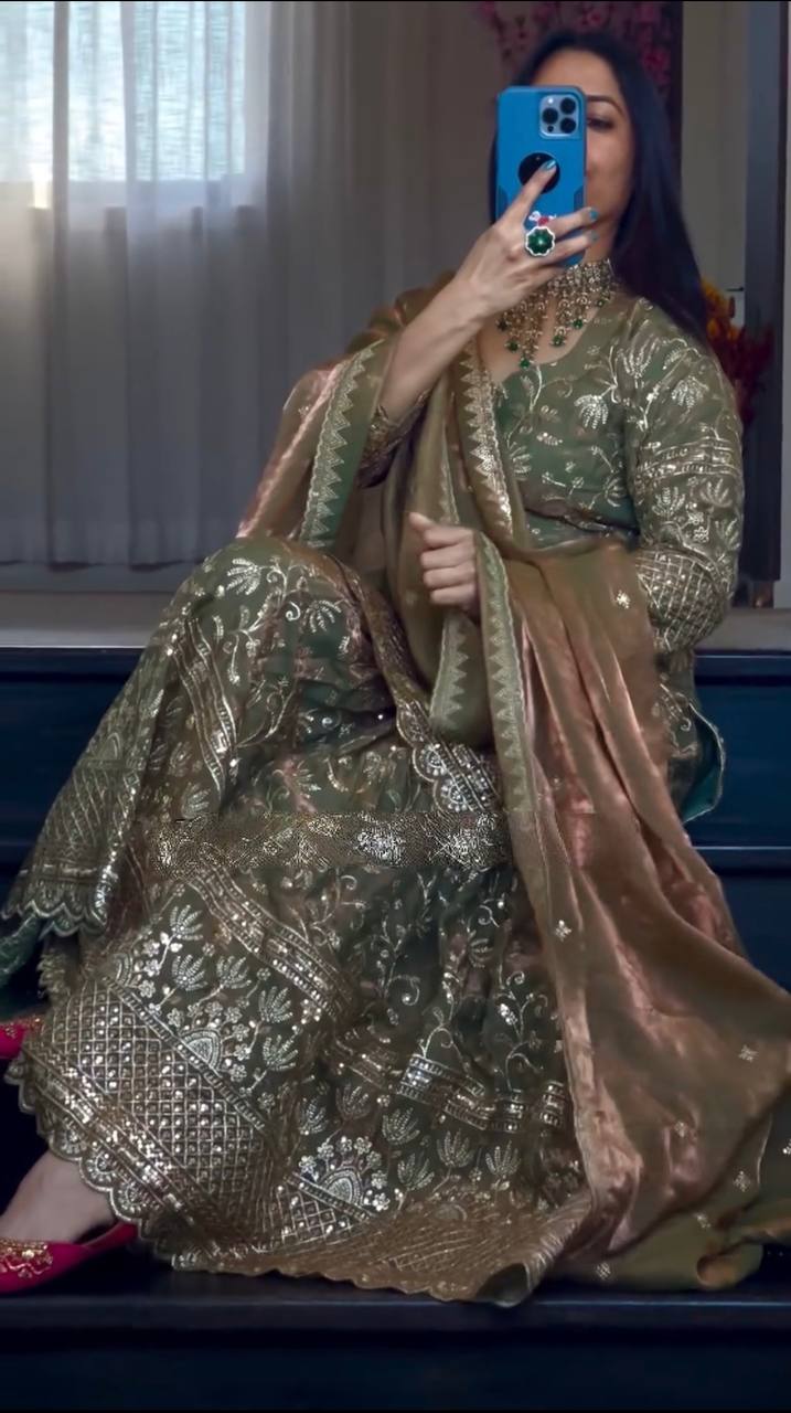 Designer Sequins Embroidered Sharara Suit with Dupatta for Women