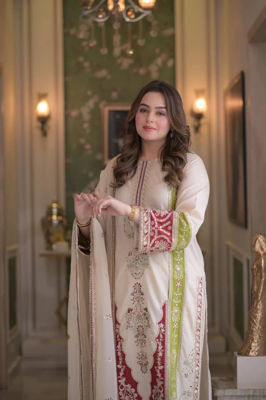 Premium Roman Silk Embroidered Kurta Set