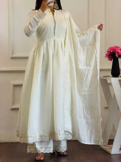 Elegant Heavy Embroidered Roman Silk Gown Set with Dupatta