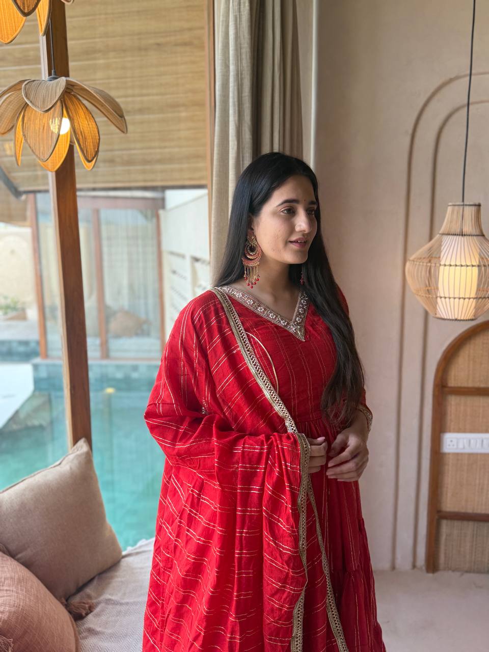 Women's Heavy Brocade Anarkali Suit Set with Pant & Brocade Dupatta