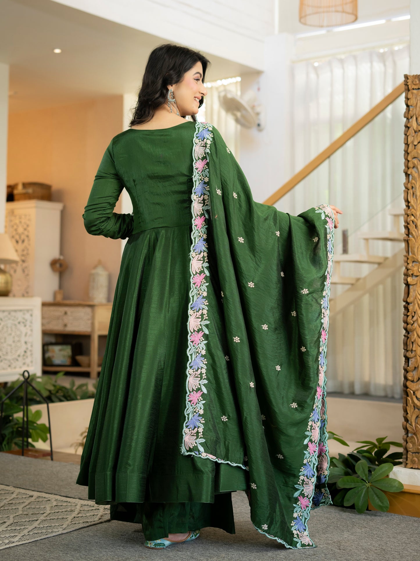 Designer Heavy NC Vichitra Silk Anarkali Suit Set