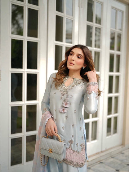 Women's Premium Satin Silk Kurti & Farshi Palazzo Set with Designer Dupatta