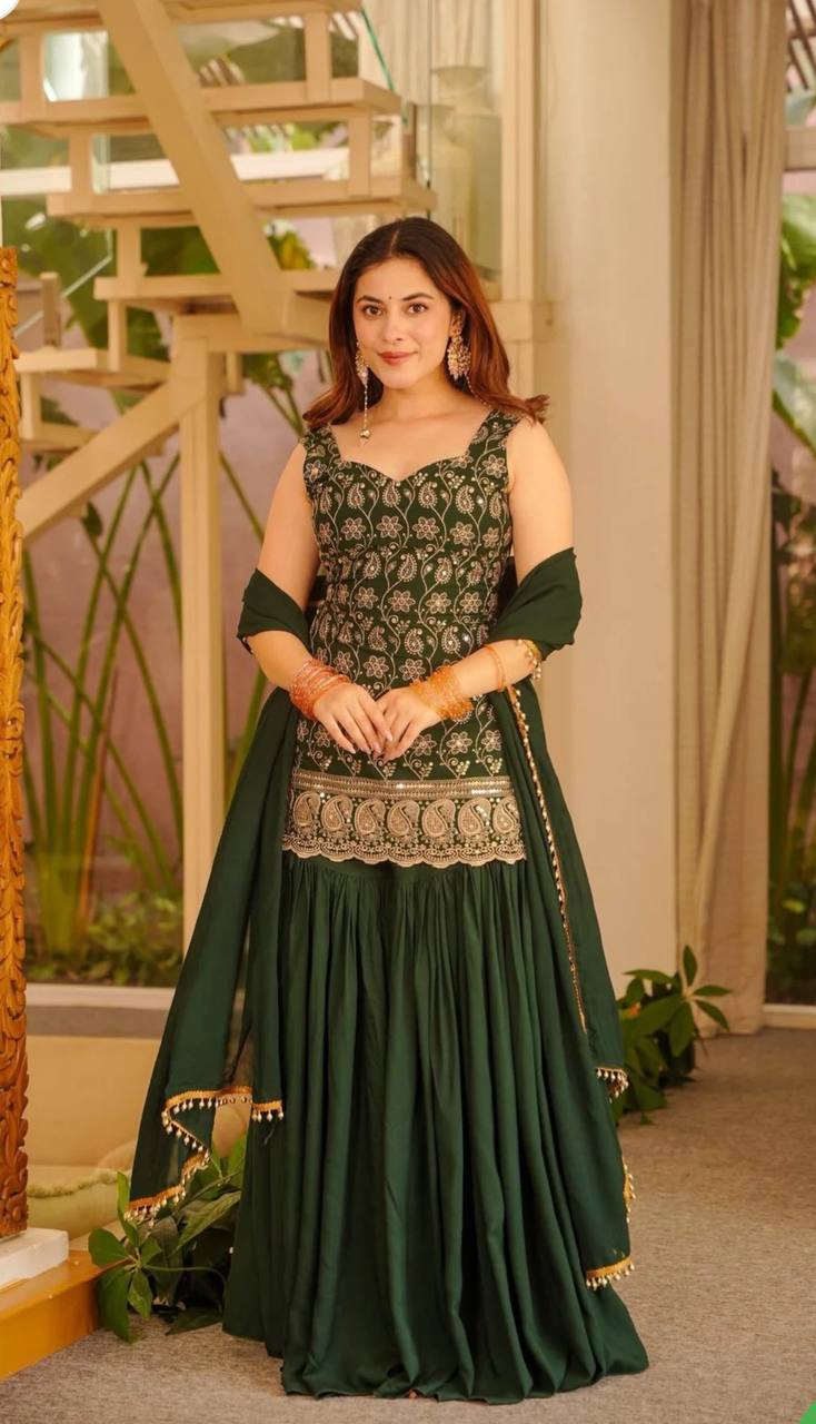 Women's Faux Georgette Embroidered Sharara Suit Set with Dupatta