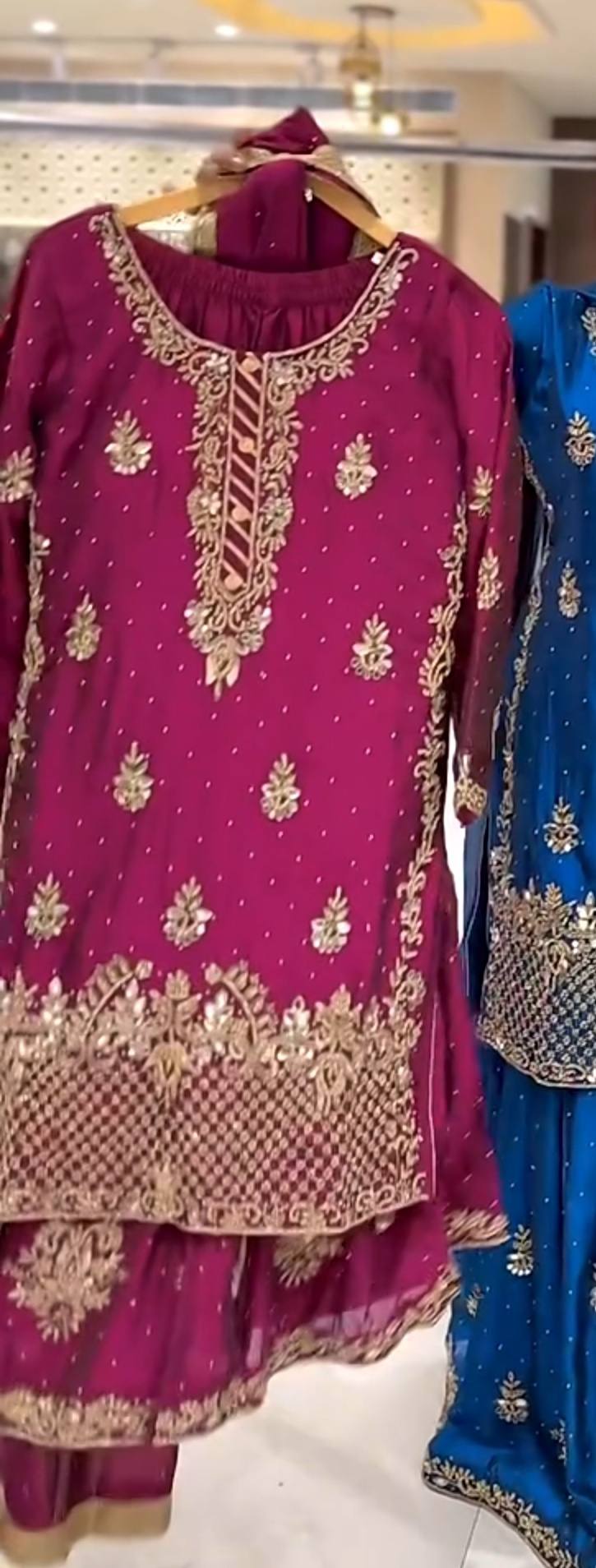 Heavy Chinon Silk Sequence Embroidery Sharara Set with Dupatta