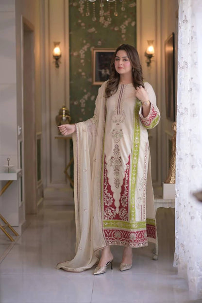 Premium Roman Silk Embroidered Kurta Set
