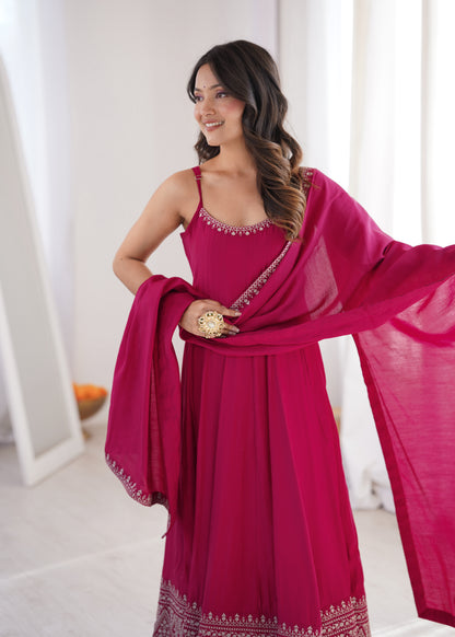 Royal Embroidered Anarkali Suit with Pant & Dupatta