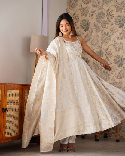 Fancy Banarasi Jackquard Dola Silk Anarkali Gown Set