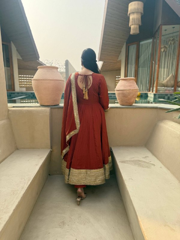 Heavy NC Vichitra Embroidered Anarkali Suit Set with Pant & Sequence Dupatta