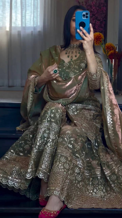 Designer Sequins Embroidered Sharara Suit with Dupatta for Women
