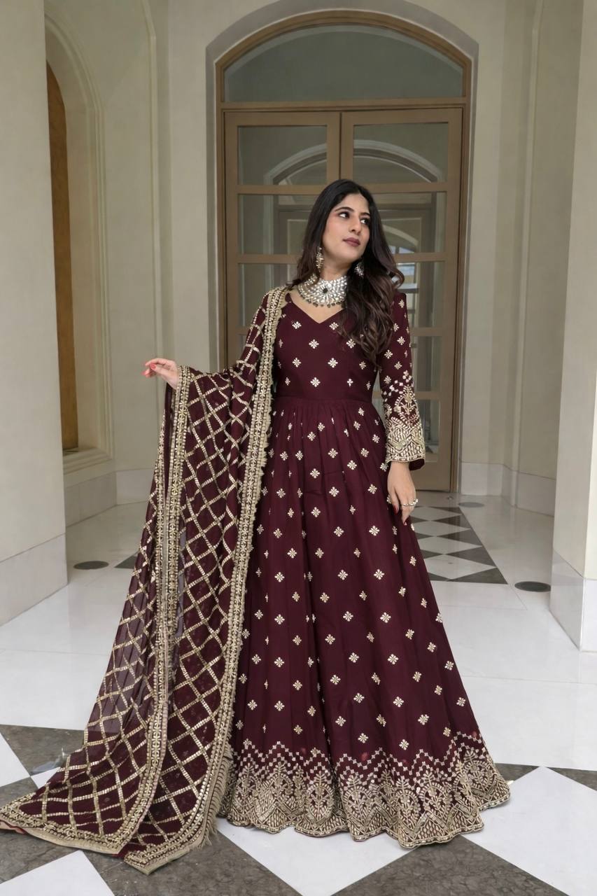 Elegant Party Wear Gown Set with Sequins Work