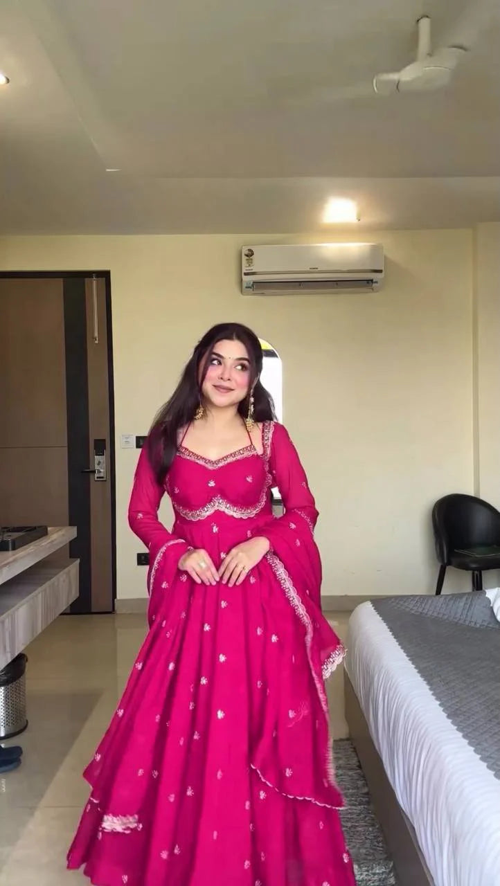 Wedding Wear Faux Georgette Anarkali with Embroidered Dupatta