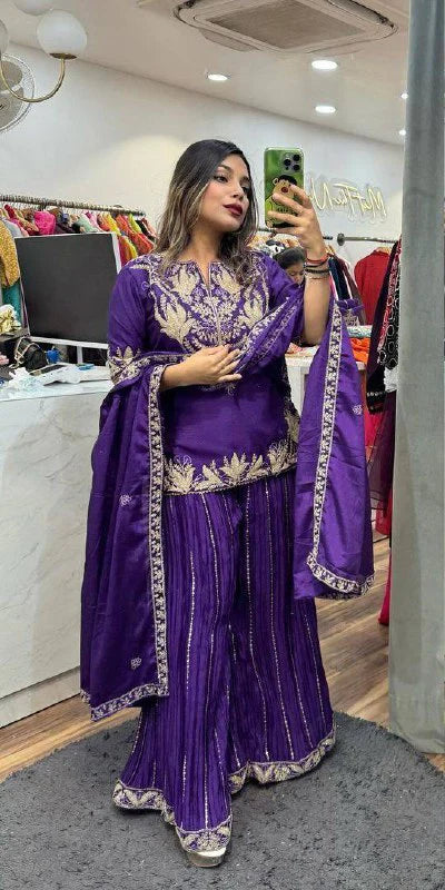 Elegant Chinnon Sharara Set with Intricate Embroidery