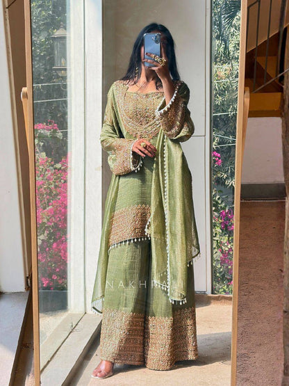 Designer Party Wear Frendy Silk Top Palazzo Set with Heavy Embroidery