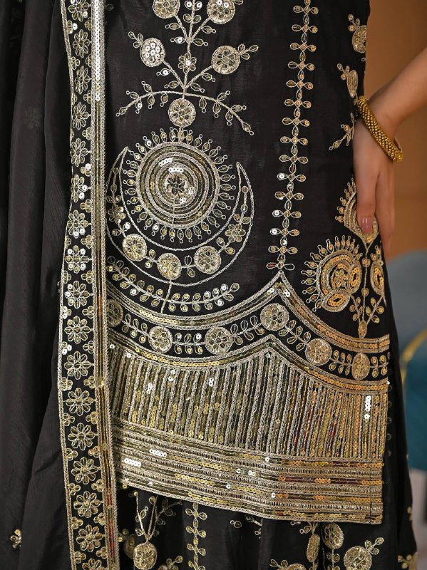 Designer Heavy Vichitra Silk Sharara Palazzo Set