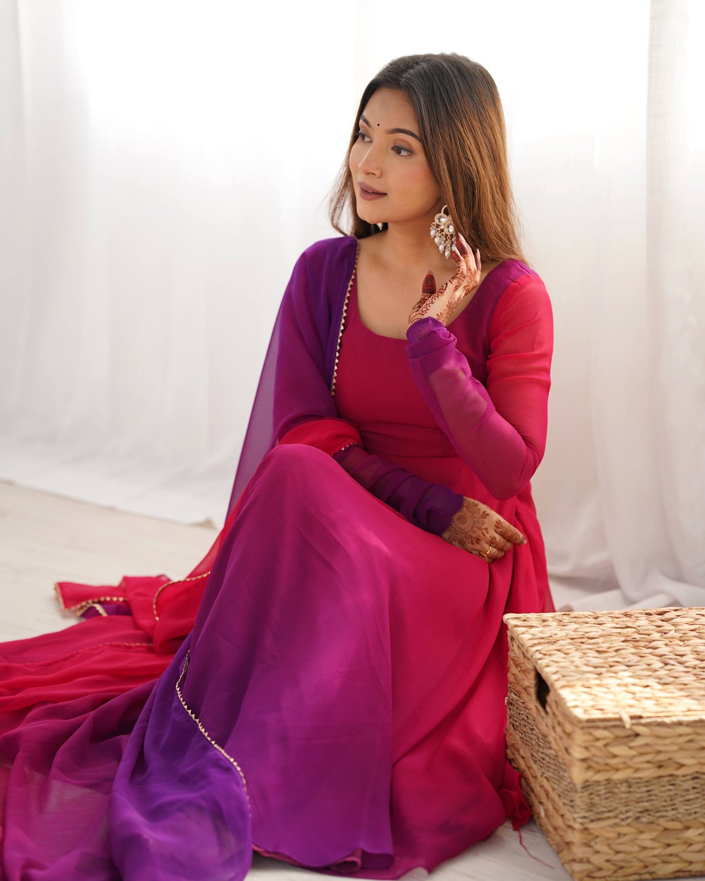 Trendy Anarkali Gown with Designer Dupatta & Pant