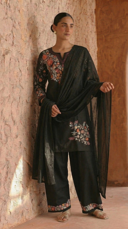 Designer Black Kurta Set with Aari Embroidery | Festive & Daily Wear for Women