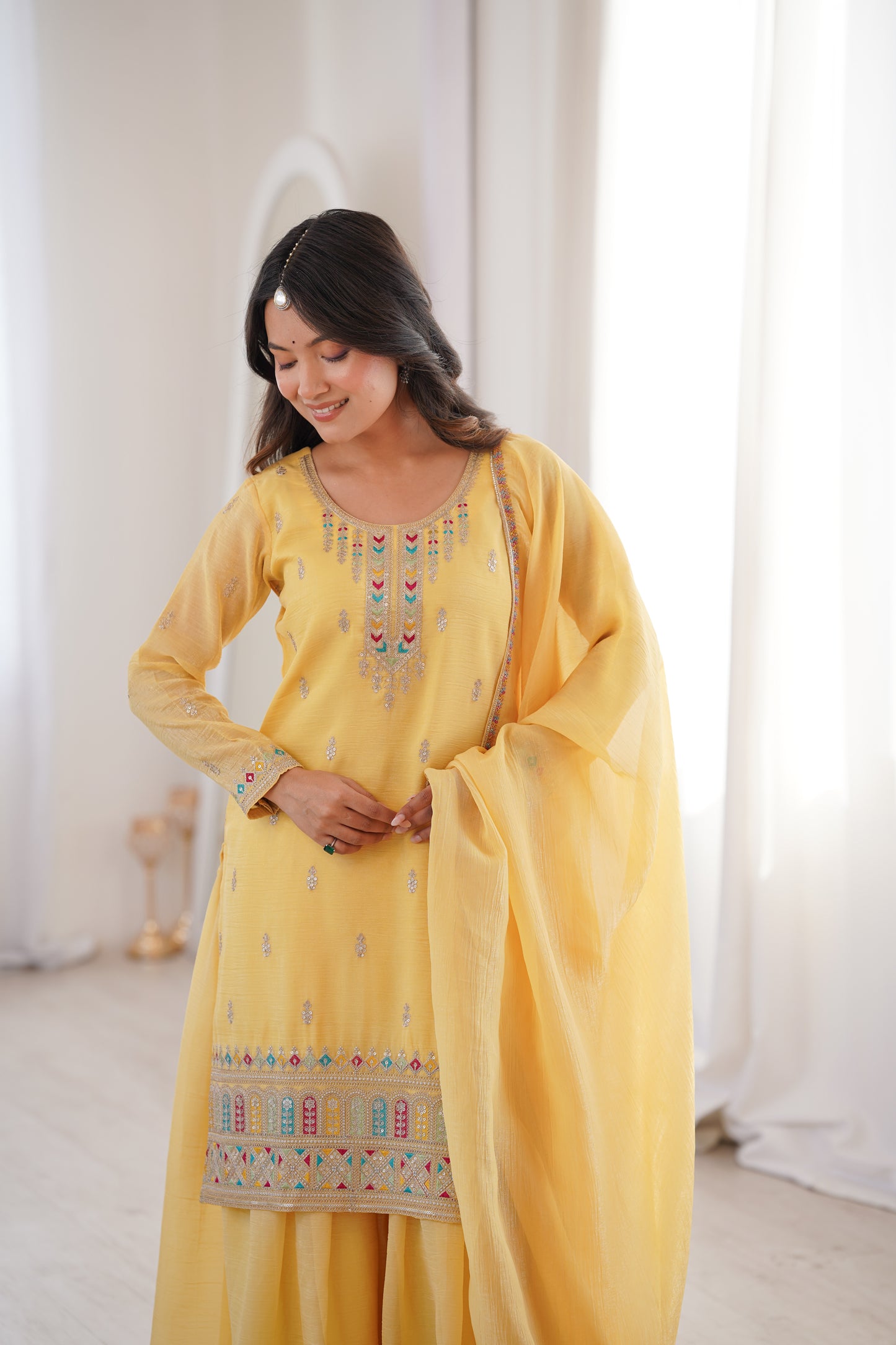 Premium Soft Crunchy Silk Wedding Wear Sharara Set