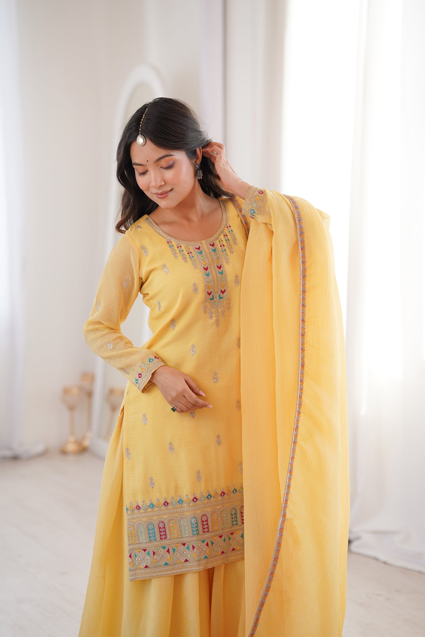 Premium Soft Crunchy Silk Wedding Wear Sharara Set