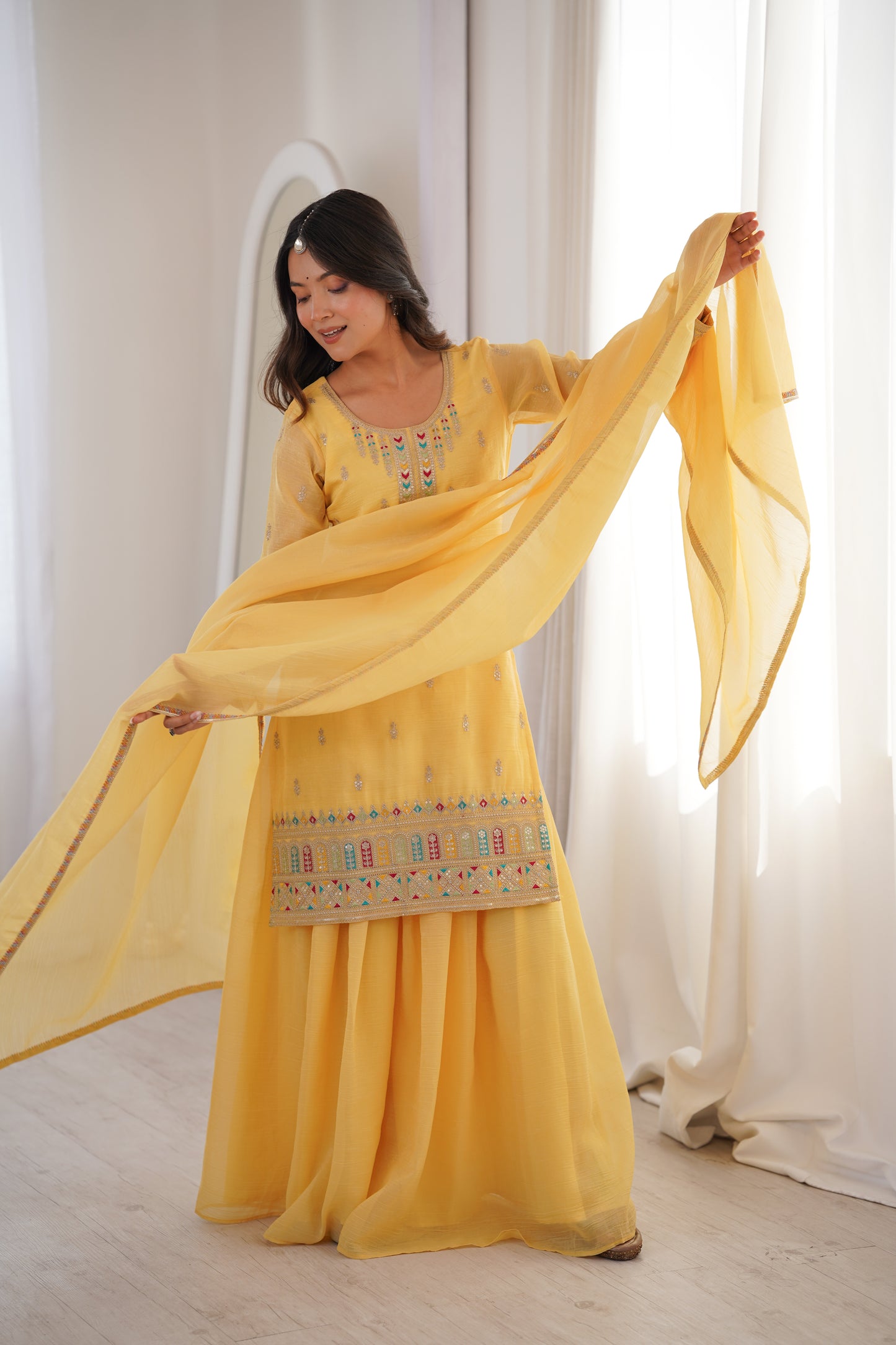 Premium Soft Crunchy Silk Wedding Wear Sharara Set