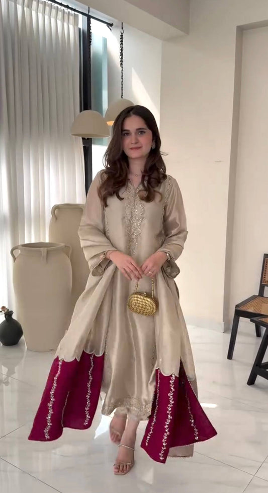 Designer Pure Gmy Silk Embroidered Kurta Palazzo Set with Dupatta