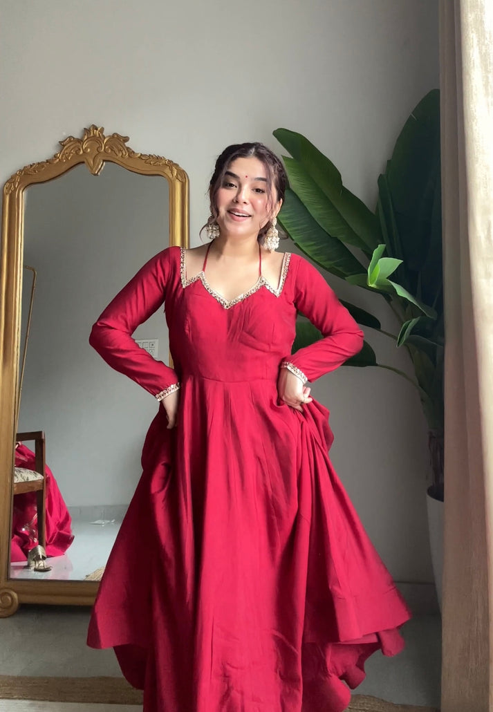 Designer Anarkali Suit with Mirror Lace Dupatta for Wedding Wear